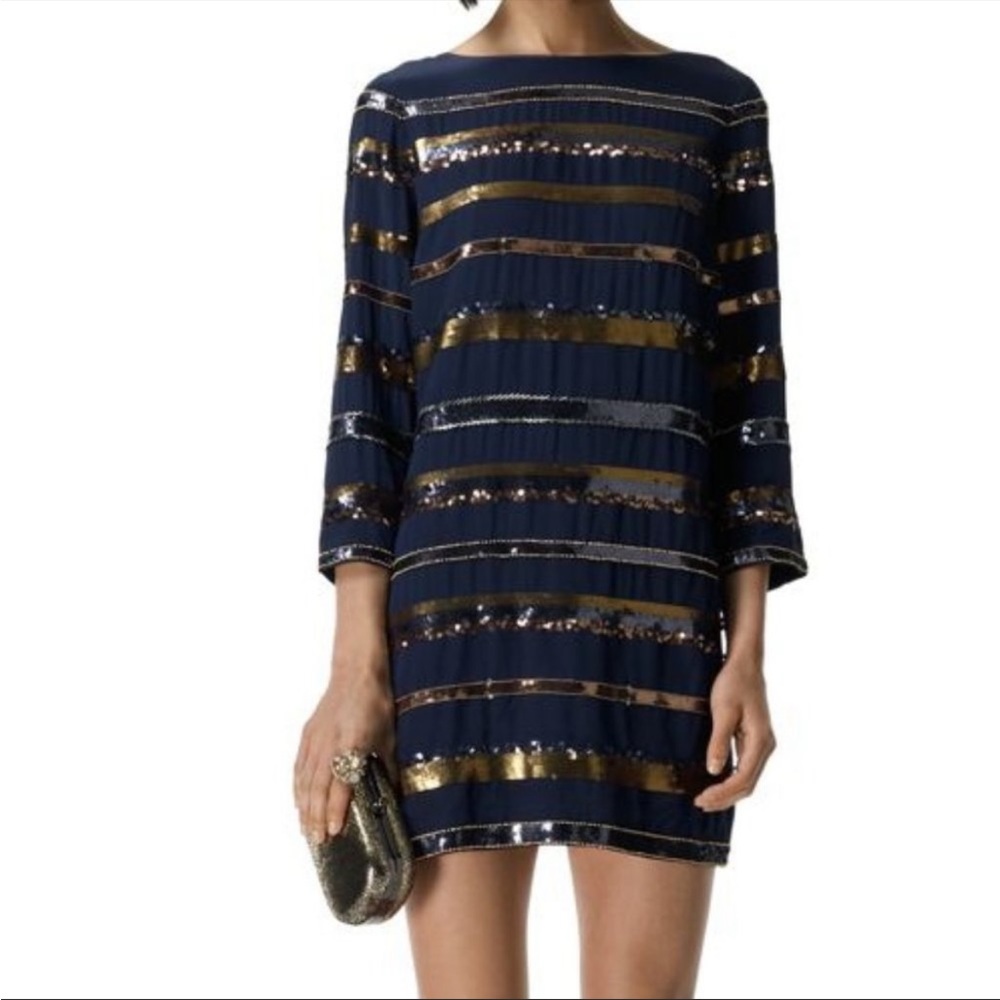 Club Monaco Navy Sequin Stripe Dress size 4